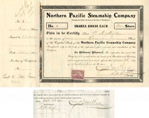 Northern Pacific Steamship Co. signed by C.S. Mellen - Stock Certificate