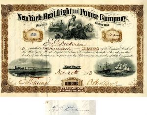 New York Heat, Light and Power Co. - Gorgeous Utility Stock Certificate