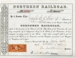 Northern Railroad signed by Onslow Stearns - Stock Certificate