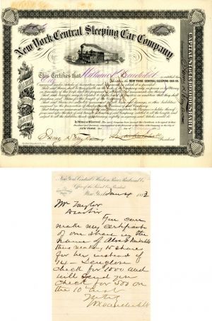 New York Central Sleeping Car Co. issued to William K. Vanderbilt and signed ALS - Stock Certificate