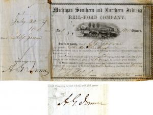 Michigan Southern and Northern Indiana Rail-Road Co. Issued to and Signed by A.G. Jerome - 1857 dated Railway Stock Certificate