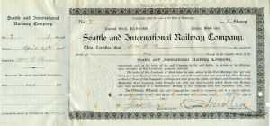 Seattle and International Railway Co. signed by C.S. Mellen