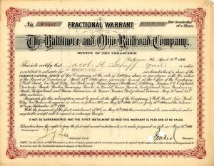 Baltimore and Ohio Railroad Co. signed by Jacob H. Schiff