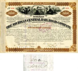 Michigan Central Railroad Co. Signed by James C. Fargo - 1892 Dated Autograph Railway Bond