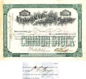 Westcott Express Co. Signed by  Wm. C. Fargo - Stock Certificate