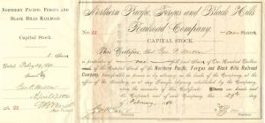 Northern Pacific, Fergus and Black Hills Railroad Co. signed by Geo. H. Earl