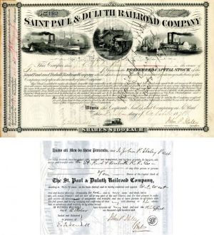 Saint Paul and Duluth Railroad Co. Issued to and signed by John P. Ilsley