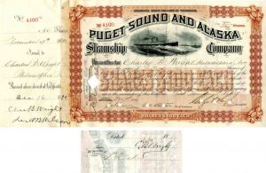 Puget Sound and Alaska Steamship Co. issued to and signed by Charles B. Wright and T.F. Oakes - Stock Certificate