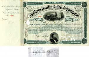 Northern Pacific Railroad Co. issued to and signed by Alfred M. Hoyt - Stock Certificate