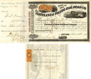 Cleveland and Toledo Rail-Road Co. Issued to and Signed by D.N. Barney