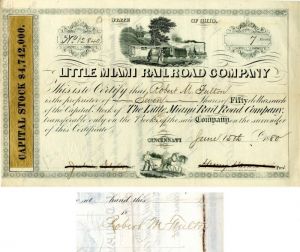 Little Miami Railroad Co. issued to Robert M. Fulton - Stock Certificate