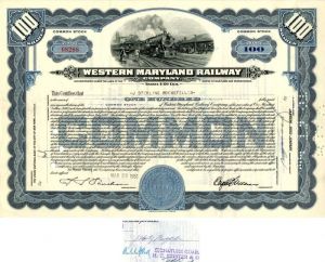Western Maryland Railway Co. issued to J. Sterling Rockefeller - Stock Certificate