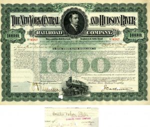 New York Central and Hudson River Railroad Co. issued to Horatio Nelson Slater - $1,000 Bond