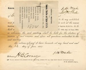 Cincinnati, Hamilton and Dayton Railroad Co. signed by J. H. Wade - Stock Certificate