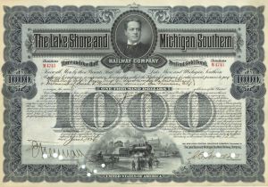 Issued to Sarah L. Winchester on Lake Shore & Michigan Southern Railway - 1924 dated Railroad $1,000 Bond - Wife of Winchester Repeating Arms Founder