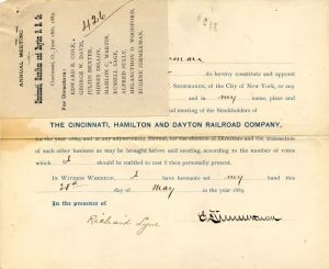 Cincinnati, Hamilton and Dayton Railroad Co. signed by Eugene Zimmerman - Stock Certificate