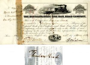Thurlow Weed signs Buffalo and State Line Rail Road Co. - Stock Certificate