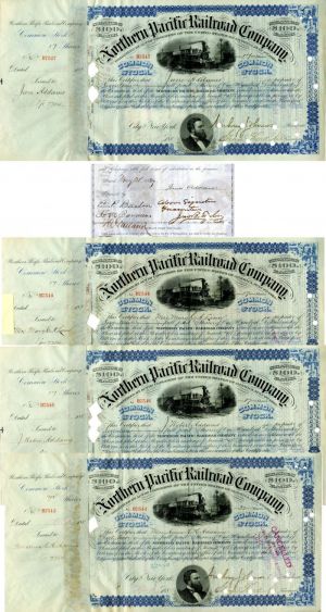 Northern Pacific Railroad Co. Issued to and Signed by Jane Addams and Relatives - Stock Certificate