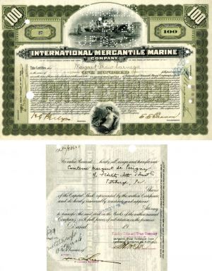 International Mercantile Marine Co. Issued to Margaret Thaw Carnegie - Stock Certificate - Titanic History