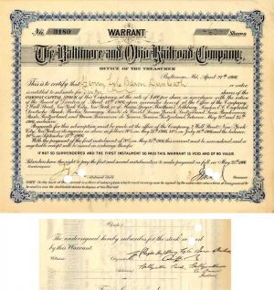 Baltimore and Ohio Railroad Co. Issued to and Signed by Henry Lyle Baron Dunleath - Stock Certificate