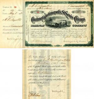 Cincinnati, Indianapolis, St. Louis and Chicago Railway Co. Transferred to C.P. Huntington & Signed by M.E. Ingalls - Railroad Stock Certificate