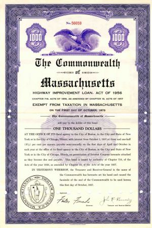 Commonwealth of Massachusetts - $1,000 Bond