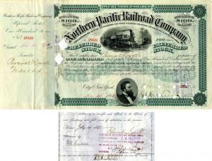 Northern Pacific Railroad Co. Issued to and Signed by Percival Lowell - Stock Certificate