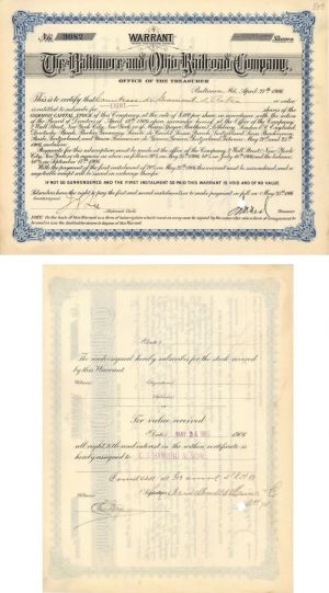 Baltimore and Ohio Railroad Co. Issued to Countesse de Gramont d'Aster