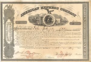 American Express Co. Issued to and Signed by John Butterfield. Also Wm. G. Fargo and Henry Wells- Stock Certificate