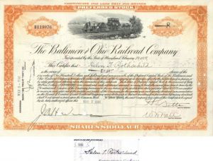 Baltimore and Ohio Railroad Co. Issued to and Signed by Helen T. Rothschild - Stock Certificate