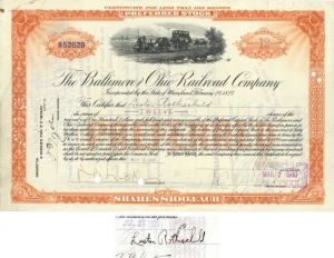 Baltimore and Ohio Railroad Co. Issued to and Signed by Lester Rothschild - Stock Certificate