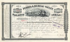 Peoria and Bureau Valley Railroad Co. Issued to various "Durant's" - Stock Certificate