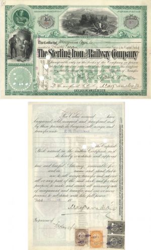 Sterling Iron and Railway Co. Transferred to E.H. Harriman - Stock Certificate