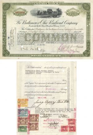 Baltimore and Ohio Railroad Co. Issued to Madame la Comtesse Lucia Capozzi Ancilotto - Stock Certificate - SOLD