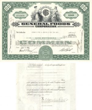 General Foods Corporation issued to Edgar A. Poe - Stock Certificate - Further Research is Needed - SOLD