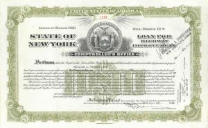 William Avery Rockefeller II signed State of New York Bond Loan for Highway Improvement - Only 2 Discovered