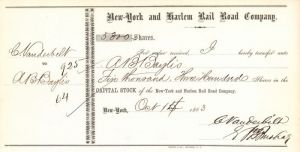 New-York and Harlem Rail Road Co. transferred to Commodore Cornelius Vanderbilt - Transfer Receipt