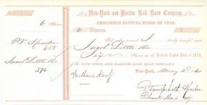 New-York and Harlem Rail Road Co. Transferred to P. Vanderbilt - Autographed Stocks and Bonds