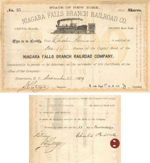 Niagara Falls Branch Railroad Co. Transferred to Wm. K. Vanderbilt - Autographed Stocks and Bonds