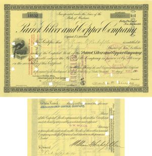 Parrot Silver & Copper Co. issued to William Goodsell Rockefeller and signed at back - 1904 dated Autograph Stock Certificate