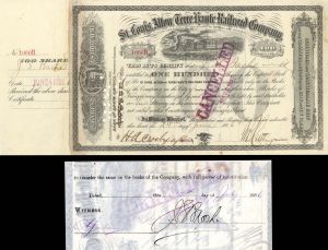 St. Louis, Alton and Terre Haute Railroad Co. Issued to and Signed by J.S. Bache and Co. - Stock Certificate