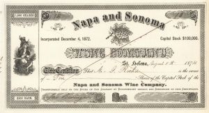 Jacob Beringer Signed Napa and Sonoma Wine Co. - Stock Certificate