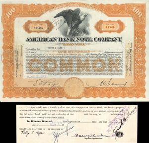 American Bank Note Co.- Issued to and Signed by Harry L. Cohn - Stock Certificate