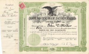 Diamond Disc Shop, Inc. signed by Charles Edison - Stock Certificate