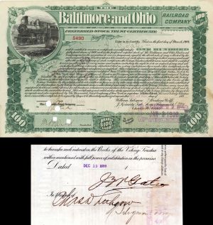 Baltimore and Ohio Railroad Co. Issued to and Signed by John W. Gates - Stock Certificate 