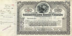 Commonwealth Edison Co. signed by Samuel Insull - 1911 dated Autograph Stock Certificate