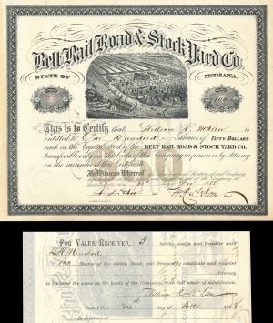 Belt Rail Road and Stock Yard Co. Signed by William R. McKeen  - Developed the McKeen Railmotor - Autograph Stock Certificate