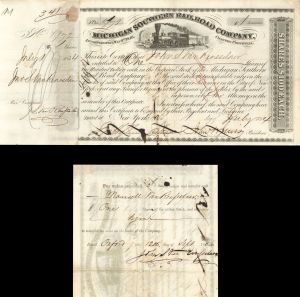 Michigan Southern Railroad Co. issued to John Van Rensselaer and signed on back - 1854 dated Autographed Railroad Stock Certificated