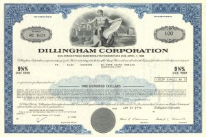 Dillingham Corporation - 1973-76 dated Hawaiian Stock Certificate