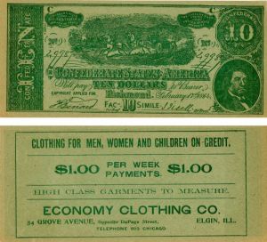 Confederate States of America -  Ad Note - Economy Clothing Co.